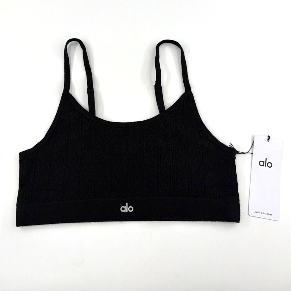Alo Yoga Black Pointelle Sweater Be Mine Bra Size L - Picture 3 of 9
